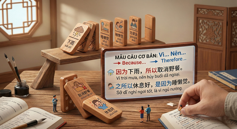 Học bổ ngữ kết quả tiếng Trung dễ hiểu qua ví dụ và bài tập 1 Mẫu câu vì nên